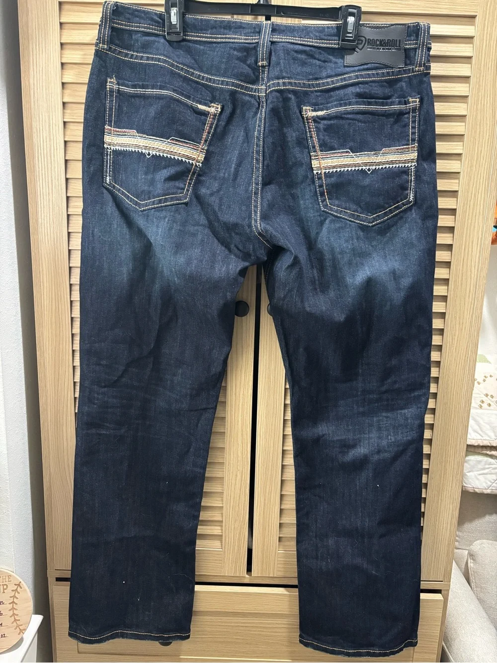 ROCK & ROLL DENIM MEN'S REVOLVER DARK WASH SLIM STRAIGHT STRETCH DENIM JEANS